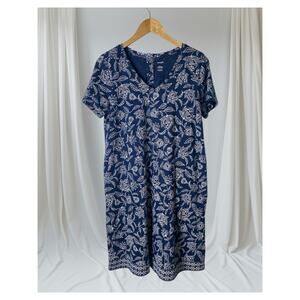 Pure Jill Navy Floral Print V-Neck Short Sleeve Cotton T-Shirt Dress Size Small